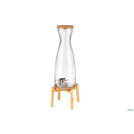 DISPENSER BEVANDE CON RUBINETTO INOX E COPERCHIO IN SUGHERO, COMPRENSIVO DI BASE IN LEGNO E SUGHERO SOTTOBICCHIERE