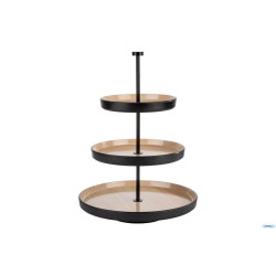 FRIDA-ALZATA TONDA IN ACCIAIO INOX NERO H. 43 CON 3 PIATTI IN MELAMINA INTERNO EFFETTO LEGNO ESTERNO NERO CM.32-25-20  85211