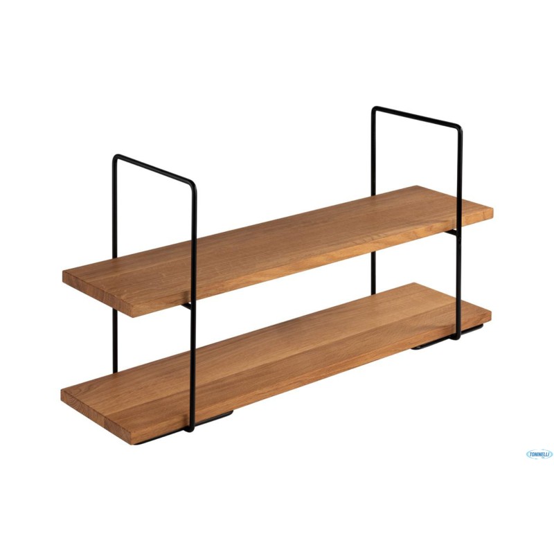 PERFECTO LARGE-SET COMPOSTO DA 2 SUPPORTI IN METALLO E PVC NERO CM.23X19 H.40,5 E DA 2 VASSOI IN ROVERE OLIATO CM.80X20 H 2