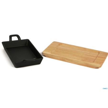 PROFESSIONAL THINK-CASSERUOLA GHISA RETTANGOLARE CM.12X20 CON BASE LEGNO YY087-1