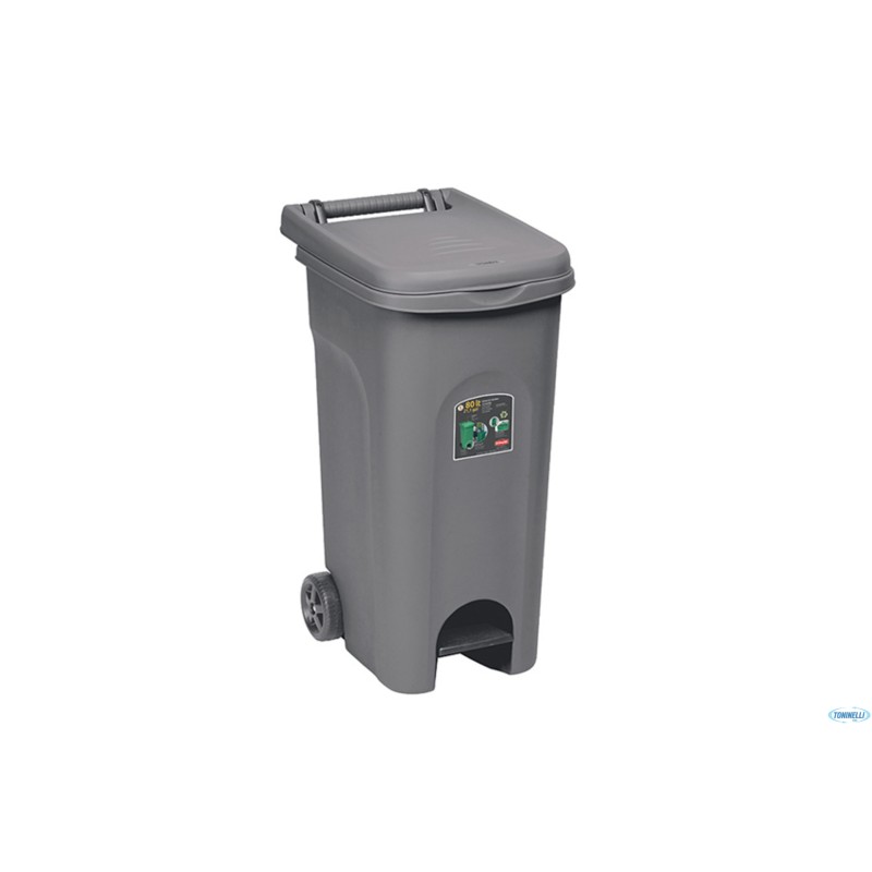 URBAN ECO SYSTEM-BIDONE LT.80 GRIGIO POLVERE CON RUOTE E PEDALE 25603