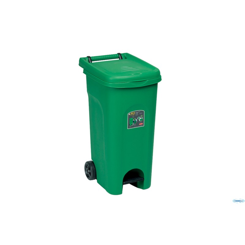 URBAN ECO SYSTEM-BIDONE LT.80 VERDE CON RUOTE E PEDALE 25601