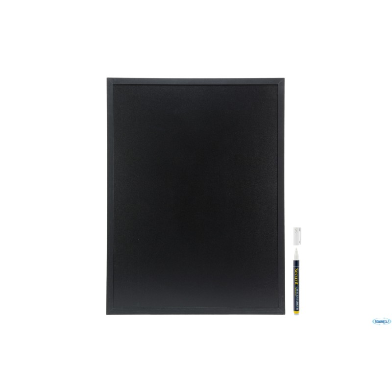 WOODY - LAVAGNA DA PARETE NERA CON CORNICE NERA CM 60X80 CON 1 PENNARELLO BIANCO A GESSO LIQUIDO INCLUSO     WBW-BL-60-80