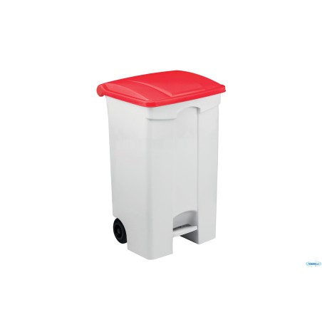 CONTITOP MOBILE-CONTENITORE RIFIUTI MOBILE A PEDALE BIANCO COPERCHIO ROSSO 90L CM 50X40 H 82 115597