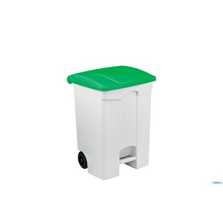 CONTITOP MOBILE-CONTENITORE RIFIUTI MOBILE A PEDALE BIANCO COPERCHIO VERDE 70L CM 50X40 H 66   115578