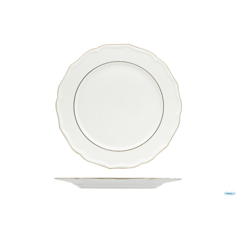 DIANA GOLD - PIATTO PIANO CM 32,5 CON DOPPIO FILO ORO AL BORDO 3MM E AL MARLY 1MM