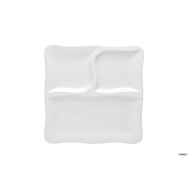 GOURMET-PIATTO PORCELLANA BIANCO QUADRO 3 SCOMPARTI CM.28   3638