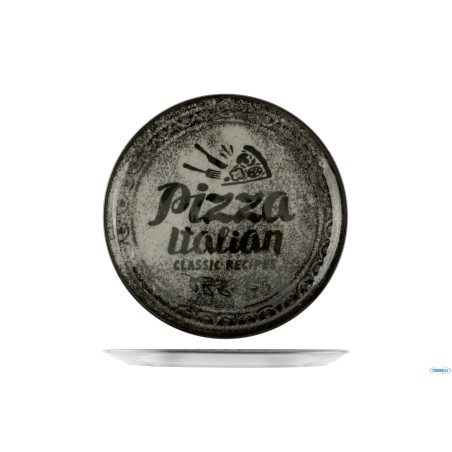 RECIPES NAPOLI-PIATTO PIZZA CM 31 CON DECORO POSATE-TRANCIO COLORE NERO