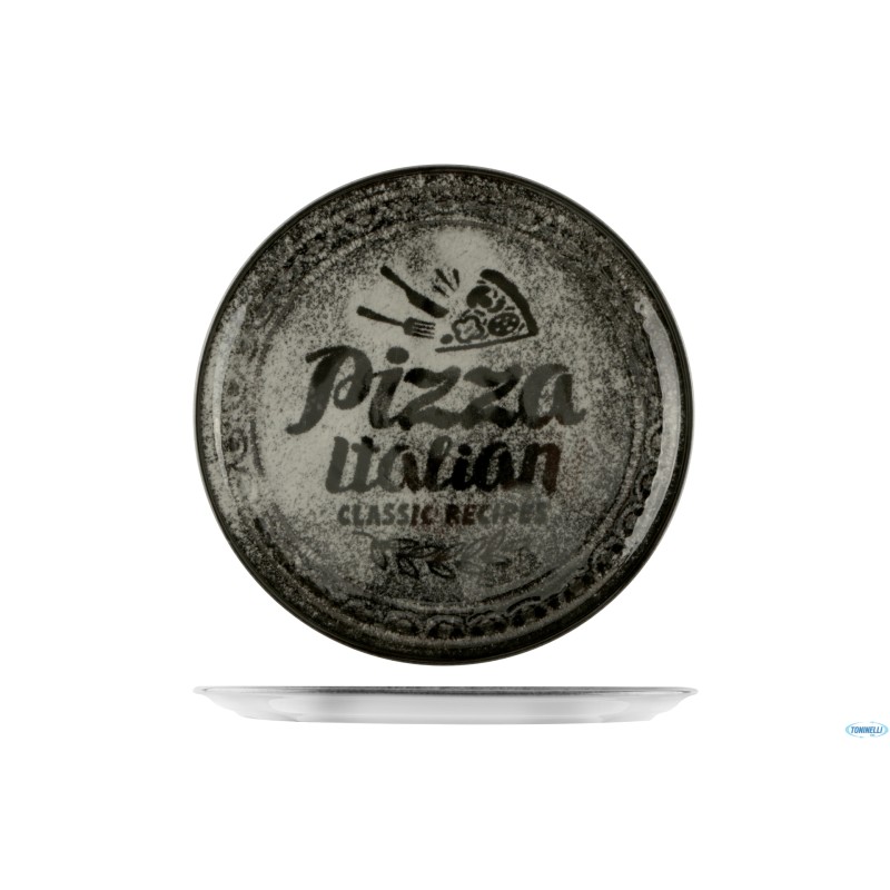 RECIPES NAPOLI-PIATTO PIZZA CM 33 CON DECORO POSATE-TRANCIO COLORE NERO RECIPES NAPOLI-PIATTO PIZZA CM 33 CON DECORO POSATE-TRANCIO COLORE NERO