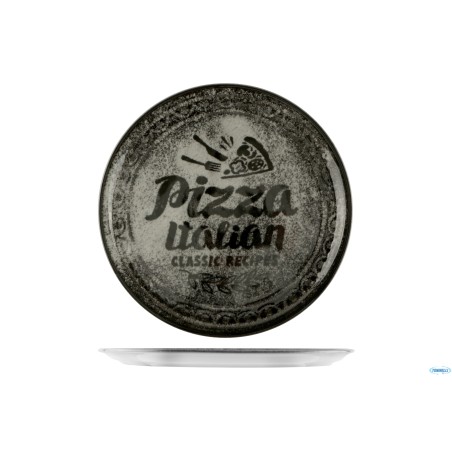 RECIPES NAPOLI-PIATTO PIZZA CM 33 CON DECORO POSATE-TRANCIO COLORE NERO
