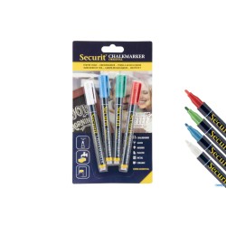 SET 4 PENNARELLI A GESSO LIQUIDO, PUNTA FINE 1-2 MM, COLORI BASE (BIANCO, VERDE, ROSSO, BLU) BL-SMA100-V4-COL