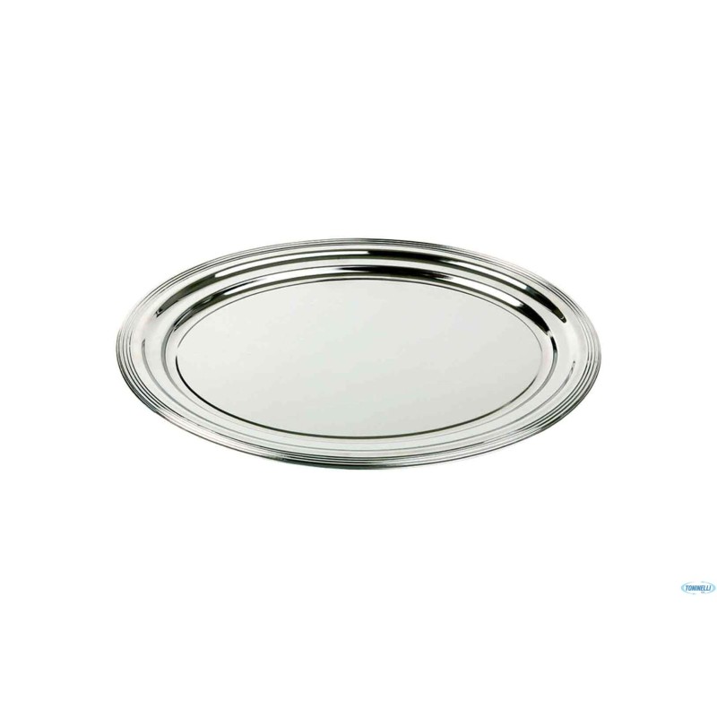 CLASSIC-VASSOIO OVALE CM 46X34  METALLO CROMATO CON DECORAZIONE LINEA, BORDO ARROTONDATO  00398