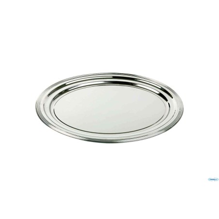 CLASSIC-VASSOIO OVALE CM 46X34  METALLO CROMATO CON DECORAZIONE LINEA, BORDO ARROTONDATO  00398