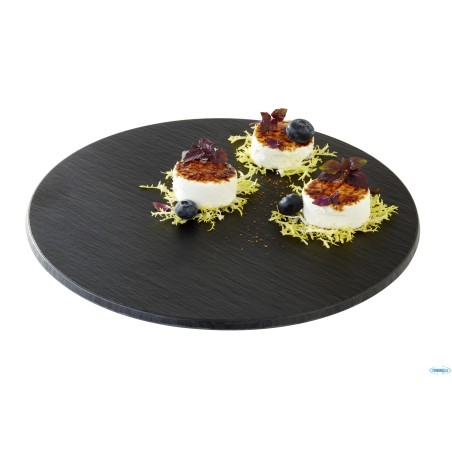 VASSOIO EFFETTO ARDESIA CM 30 H. 1 CM MELAMINA, NERO, CON PIEDINI ANTISCIVOLO