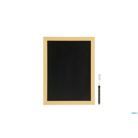 WOODY - LAVAGNA DA PARETE NERA CON CORNICE TEAK CM 30X40 CON 1 PENNARELLO BIANCO A GESSO LIQUIDO INCLUSO     WBW-TE-30-40