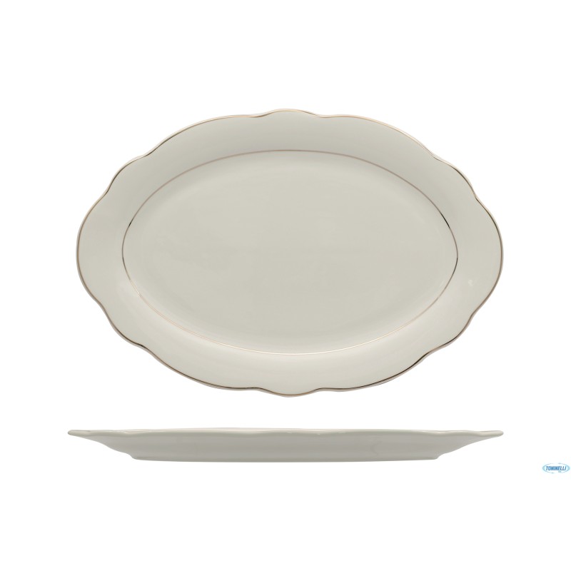 GRACE FILO ORO-PIATTO OVALE IN PORCELLANA ALLUMINICA CM 36x24,5