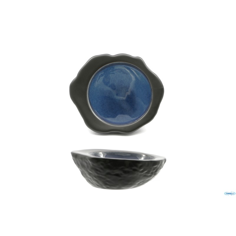 MADEIRA-COPPA CONCAVA EFFETTO PIETRA CM.19,5X17,5 NERO-BLU IN PORCELLANA