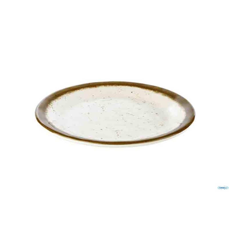 STONE ART-PIATTO PIANO MELAMINA EFFETTO PUNTINATO CON BORDO MARRONE CM 19 H.2 84510 STONE ART-PIATTO PIANO MELAMINA EFFETTO PUNTINATO CON BORDO MARRONE CM 19 H.2 84510