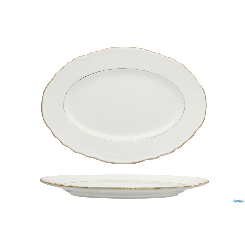 DIANA GOLD -  VASSOIO OVALE COUPE CM 36 CON DOPPIO FILO ORO AL BORDO 3MM E AL MARLY 1MM