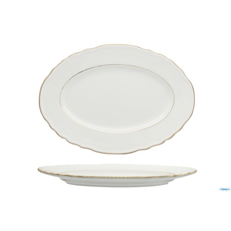DIANA GOLD -  VASSOIO OVALE COUPE CM 36 CON DOPPIO FILO ORO AL BORDO 3MM E AL MARLY 1MM