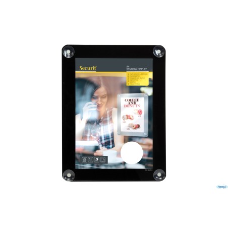 PORTA POSTER DA VETRINA COLOR NERO PER A4 CON 4 VENTOSE CM 36X27,1    PFW-A4-BL