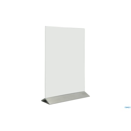 PORTAPOSTER DA TAVOLO IN ACRILICO CON BASE IN ACCIAIO INOX FORMATO A4, CM 20,7X33,2X7,5     PFT-ACM-A4
