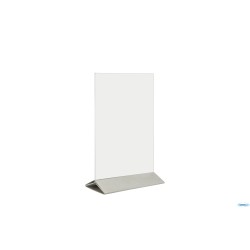 PORTAPOSTER DA TAVOLO IN ACRILICO CON BASE IN ACCIAIO INOX FORMATO A5, CM 15,7X24,3X7,4     PFT-ACM-A5