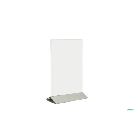 PORTAPOSTER DA TAVOLO IN ACRILICO CON BASE IN ACCIAIO INOX FORMATO A5, CM 15,7X24,3X7,4     PFT-ACM-A5
