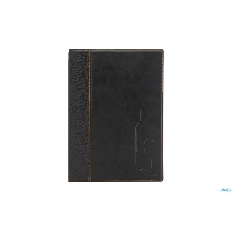 TRENDY-PORTAMENU CARTA DEI VINI IN SIMILPELLE CON INSERTO DOPPIO COLORE NERO CM 24,6X34    MC-TRWC-BL