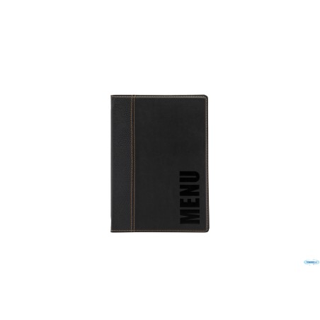 TRENDY-PORTAMENU IN SIMILPELLE COLORE NERO SCRITTA MENU IN BASSORILIEVO FORMATO A5 CM 17,7X25,3    MC-TRA5-BL