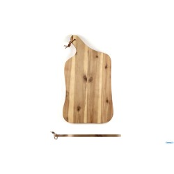 ACACIA-TAGLIERE SAGOMATO CM 37,5X23XH.1,5 CON MANICO CON CINTURINO IN PELLE, APPENDIBILE