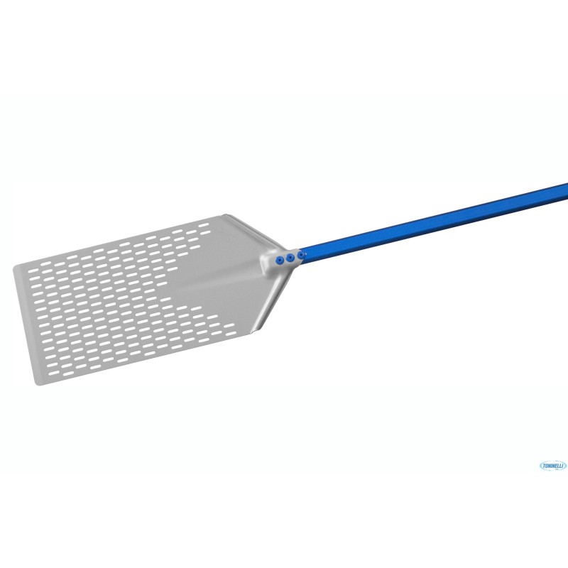AZZURRA - PALA PINSA FORATA IN ALLUMINIO, RETTANGOLARE CM.40X23 CON MANICO DA CM.60     AM-2340F