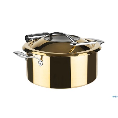 CHAFING DISH-PENTOLA L.8 CON BACCINELLA PLACCATO ORO LT.4  INOX CM.30,5 H.17,5