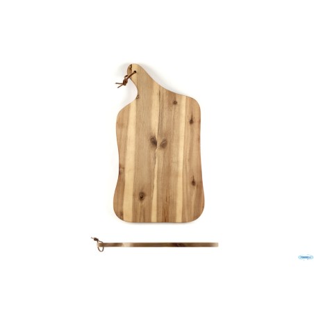 ACACIA-TAGLIERE SAGOMATO CM 42,5X25XH.1,5 CON MANICO CON CINTURINO IN PELLE, APPENDIBILE