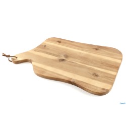 ACACIA-TAGLIERE SAGOMATO CM 42,5X25XH.1,5 CON MANICO CON CINTURINO IN PELLE, APPENDIBILE