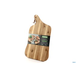 ACACIA-TAGLIERE SAGOMATO CM 42,5X25XH.1,5 CON MANICO CON CINTURINO IN PELLE, APPENDIBILE
