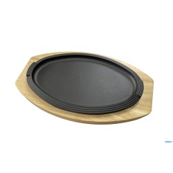 PROFESSIONAL THINK-PIATTO OVALE GHISA CM 29X19 (INTERNO CM 26X16) CON BASE LEGNO CM 34,6X21,8  YY2103