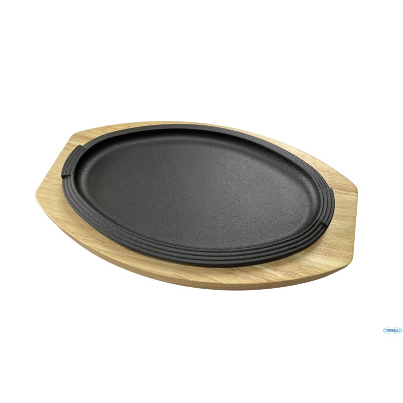 PROFESSIONAL THINK-PIATTO OVALE GHISA CM 29X19 (INTERNO CM 26X16) CON BASE LEGNO CM 34,6X21,8 YY2103 PROFESSIONAL THINK-PIATTO OVALE GHISA CM 29X19 (INTERNO CM 26X16) CON BASE LEGNO CM 34,6X21,8 YY2103
