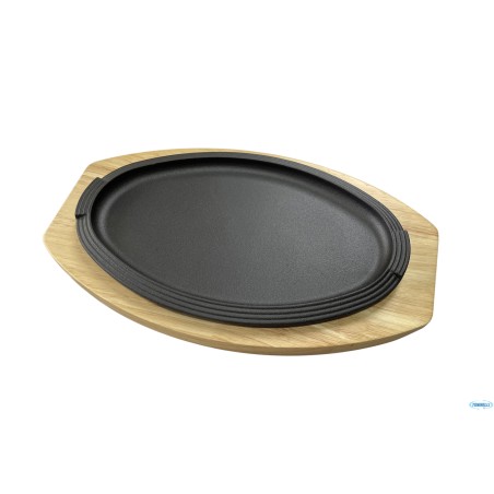 PROFESSIONAL THINK-PIATTO OVALE GHISA CM 29X19 (INTERNO CM 26X16) CON BASE LEGNO CM 34,6X21,8  YY2103