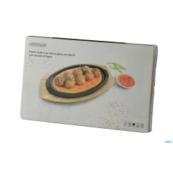 PROFESSIONAL THINK-PIATTO OVALE GHISA CM 29X19 (INTERNO CM 26X16) CON BASE LEGNO CM 34,6X21,8  YY2103