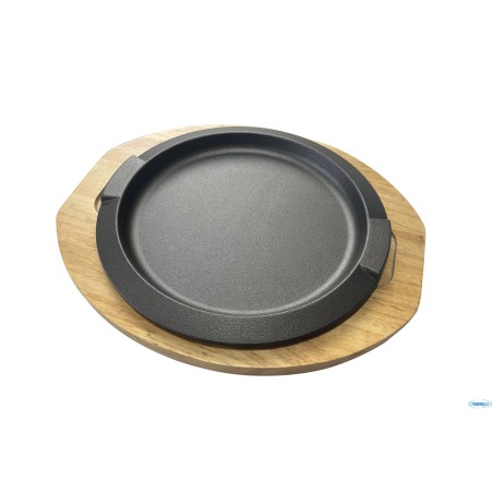 PROFESSIONAL THINK-PIATTO TONDO GHISA CM 31 (INT. CM.27) CON BASE LEGNO CM 37X32,8   YY2064