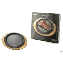 PROFESSIONAL THINK-PIATTO TONDO GHISA CM 31 (INT. CM.27) CON BASE LEGNO CM 37X32,8   YY2064