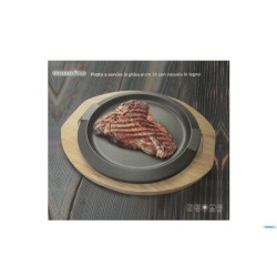 PROFESSIONAL THINK-PIATTO TONDO GHISA CM 31 (INT. CM.27) CON BASE LEGNO CM 37X32,8   YY2064