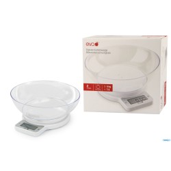 BILANCIA CUCINA DIGITALE 1G-5KG  BIANCA CON BACINELLA TRASPARENTE 033423