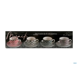 MOSAIK-CONFEZIONE 4 TAZZE THE CON PIATTO CL.16 DECORI ASSORTITI  RH8621L-S4