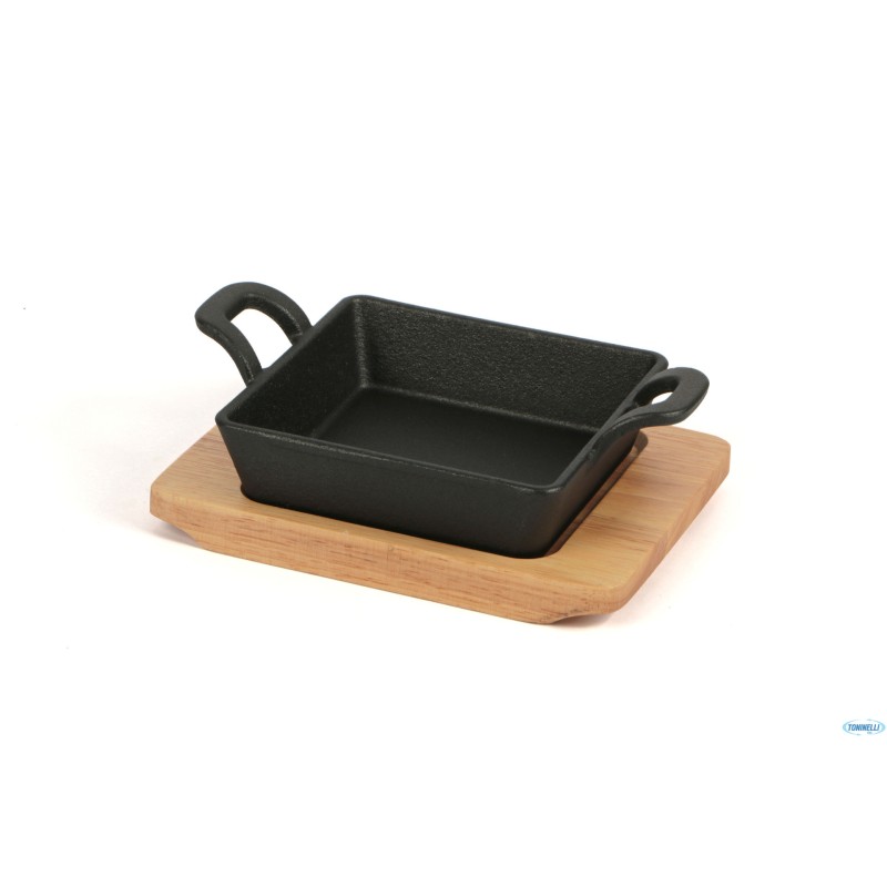 PROFESSIONAL THINK-CASSERUOLA GHISA QUADRA CM.12,5X12,5 CON BASE LEGNO YY085-1