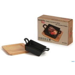 PROFESSIONAL THINK-CASSERUOLA GHISA QUADRA CM.12,5X12,5 CON BASE LEGNO YY085-1