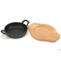 PROFESSIONAL THINK-CASSERUOLA 2 MANICI GHISA TONDA CM.16 CON BASE LEGNO YY8051
