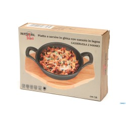 PROFESSIONAL THINK-CASSERUOLA 2 MANICI GHISA TONDA CM.16 CON BASE LEGNO YY8051