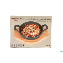 PROFESSIONAL THINK-CASSERUOLA 2 MANICI GHISA TONDA CM.16 CON BASE LEGNO YY8051
